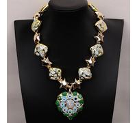 MQXFCZUX 18" Gold Edge Plated Beads Statement Necklace Heart Shaped Pearl Jade Pendant For Lady Gifts