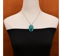 MQXFCZUX 18'' Green Russia Soviet Oval Shaped Stone Gems Pendant Silver Plated Chain Necklace For Women