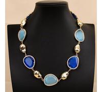 MQXFCZUX 18'' Mix Color Blue Cat eye Gold Edge Plated zircon Paved Stone Brushed Beads Chokers Necklace For Women