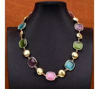 MQXFCZUX 18'' Mix Color Cat eye Square Gold Plated Brushed Coin Beads Chokers Necklace For Women Gifts
