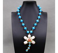 MQXFCZUX 18'' White Keshi Pearl Orange Fire Agate Pendant Faceted Round Blue Beaded Necklace