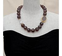 MQXFCZUX 18mm Faceted Round Gray Agate Bead Agate Connector Cultured White freshwater Pearl Choker Necklace 21"