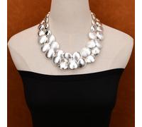 MQXFCZUX 19-21'' 2 Rows Silver Color Plated Brushed Coin Beads Necklace Multi Strands Lady Necklace For Women