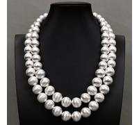 MQXFCZUX 19-21'' 2 Rows Silver Color Plated Copper Ball Brushed Beads Necklace Multi Rows Necklace Lady Party Gifts