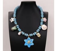 MQXFCZUX 19" Blue Jade Quartz Beads Chokers Necklace White Pearl Multi Shell Stone Pendant Charms For Women
