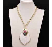 MQXFCZUX 19" Gold Plated Chain Chokers Necklace Big White Shell Leaf Paved Gems Blue Murano Glass Pendant Designer Gems Jewelry