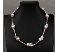 MQXFCZUX 19'' Gray Baroque Keshi Pearl small bits Silver Color Beads Chokers Necklace For Lady