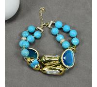 MQXFCZUX 2 Rows Cultured White Biwa Pearl Blue Faceted Paved Blue Cat eye Necklace Bracelet Sets Women Gifts (Bracelet)