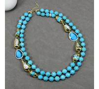 MQXFCZUX 2 Rows Cultured White Biwa Pearl Blue Faceted Paved Blue Cat eye Necklace Bracelet Sets Women Gifts (Necklace)