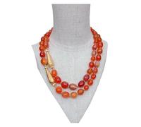 MQXFCZUX 2 Strands 13x16mm Red Agate Gold Plated Brushed Beads Necklace Collier Jewelry Chic Gift