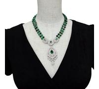 MQXFCZUX 2 Strands 6mm Green Tiger Eye Pave Pendant Necklace Gemstone Necklaces Jewelry Women