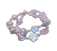 MQXFCZUX 2 Strands Cultured Pearl Bracelet 15mm Flower Shape Keshi Pearl Beaded For Women