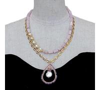 MQXFCZUX 2 Strands Cultured White Pearl Kunzite Necklace 35x55mm Crystal Coin Pearl Pendant Women Jewelry