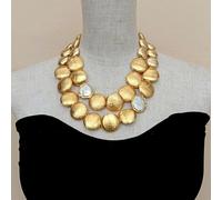 MQXFCZUX 2 Strands Gold Plated Brushed Coin Bead Cultured White Coin Pearl Necklace 18" hyperbole style for women