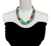 MQXFCZUX 2 Strands Multi Gemstone Necklace Agate Necklace