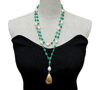 MQXFCZUX 2 Strands Nugget White Rice Pearl Wrap Necklace Teardrop Brushed Bead Pendant necklace 21" for women