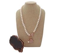 MQXFCZUX 20" 10mm round White freshwater Pearl Necklace Rose gold color plated cubic zirconia Pave flower Pendant necklace