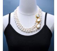 MQXFCZUX 20" 3 Rows Cultured Baroque Pearl Necklace Pearl Gold Color Plated Connector Chokers Luxury Wedding For Women