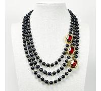 MQXFCZUX 20" 3 Strands Black Round Pearl Necklace Red Glass Crystal Gold Plated Connector Choker Luxury GiftsFor Women