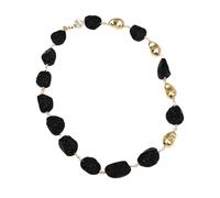 MQXFCZUX 20'' Black Meteorite Stone Rough Fancy Gems Nugget Gold Plated Brushed Bead Necklace