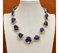 MQXFCZUX 20'' Blue Gold Plated Edge Freeform Beads Choker Necklace Single Strand Necklace Lady Jewelry Gifts