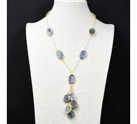 MQXFCZUX 20" Blue Kyanite With Electroplated Edge Gold Plated Chain Necklace