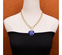 MQXFCZUX 20'' Blue Quartz Heart Crystal Zircon Paved Pendant Gold Plated Fashion Chain Necklace Lady Party Gifts