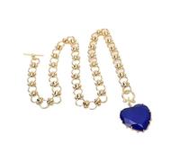 MQXFCZUX 20'' Blue Quartz Heart Crystal Zircon Paved Pendant Gold Plated Fashion Chain Necklace Lady Party Gifts