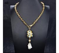 MQXFCZUX 20'' Cultured White Baroque Pearl Blue Gold Plated Chain Necklace Pearl Pendant
