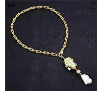 MQXFCZUX 20'' Cultured White Baroque Pearl Blue Larimar Gold Plated Chain Necklace Keshi Pearl Pendant