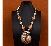 MQXFCZUX 20'' Freshwater White Round Pearl Brown Sea Shell Gold Color Chain Necklace Shell Pendant