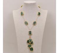 MQXFCZUX 20" Green Strawberry Quartz With Electroplated Edge Stone Gold Plated Chain Necklace Pendant For Women
