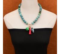 MQXFCZUX 20'' Mix Color Stone Chokers Necklace Red Coral Labradorite Gems Enamel Pearl Pendant