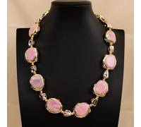 MQXFCZUX 20'' Red Rhodochrosite Gold Plated Gems Stone Paved Mix Color Quartz Necklace Single Strand Jewelry For Lady Gifts