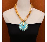 MQXFCZUX 20'' White Biwa Pearl Yellow Amber Smooth Disc Bead Necklace Big Gold Plated Flower Pendant