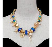 MQXFCZUX 20mm 16mm Blue Glass Beads Gold Plated Charm Necklace Vacation Jewelry