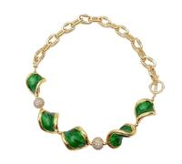 MQXFCZUX 20x28mm Green Murano With Gold Plated Edge pave beads chain Choker Necklace