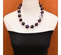 MQXFCZUX 21'' 20mm A+ Big Purple Amethyst Quartz Smooth Round Beads Black Baroque Pearl Necklace