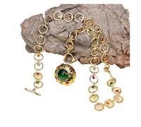MQXFCZUX 21" Green Cat eye Gold Plated Edge Paved Crystal Big Pendant Fashion Colorful Chain Necklace