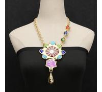 MQXFCZUX 21'' Mix Color Morano Glass Station Rosary Fashion Chain Necklace Multi Gems Jade Biwa Pearl Pendant