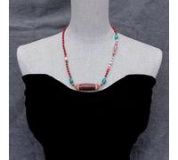 MQXFCZUX 21'' Red Coral White Pearl Dzi Agate Necklace