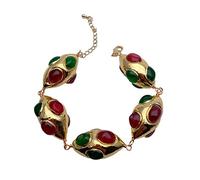 MQXFCZUX 21x32mm Green Red Agate Yellow Gold Plated Olivary Shape Bracelet Designer Gems Jewelry Gifts