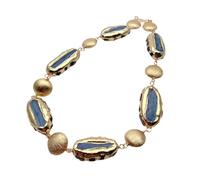 MQXFCZUX 21x42mm Blue Kyanite Multi Color Tourmaline Rough Bead 20mm Brushed Coin Bead Necklace