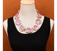 MQXFCZUX 22" Big Rose Color Agate Slice With Quartz Gold Edge Plated Paved Tourmaline Geode Amethyst Chokers Necklace For Lady