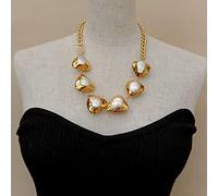 MQXFCZUX 22" Cultured White Heart-Shaped Freshwater Pearl gold color Chain choker Necklace