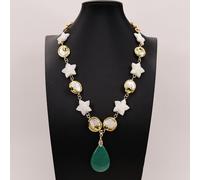 MQXFCZUX 22" White Coin Pearl Paved Green Crystal White Sea Shell Starfish Chain Necklace Green Pendant