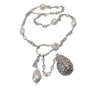 MQXFCZUX 22'' White Rice Keshi Pearl Pearl Pave Silver color chain sweater chain Necklace pave Teardrop charm Pendant