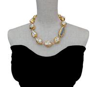 MQXFCZUX 22x31mm White Shell Baroque Beads 20x48mm Blue Necklace 20" Jewelry