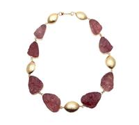MQXFCZUX 22x34mm Strawberry Quartz Rough Gold Plated Brushed Beads Choker Necklaces Gemstone Purple Color Necklace