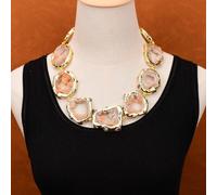 MQXFCZUX 23" Big Mix Color Agate Slice With Quartz Gold Edge Plated Paved Tourmaline Chokers Necklace For Lady